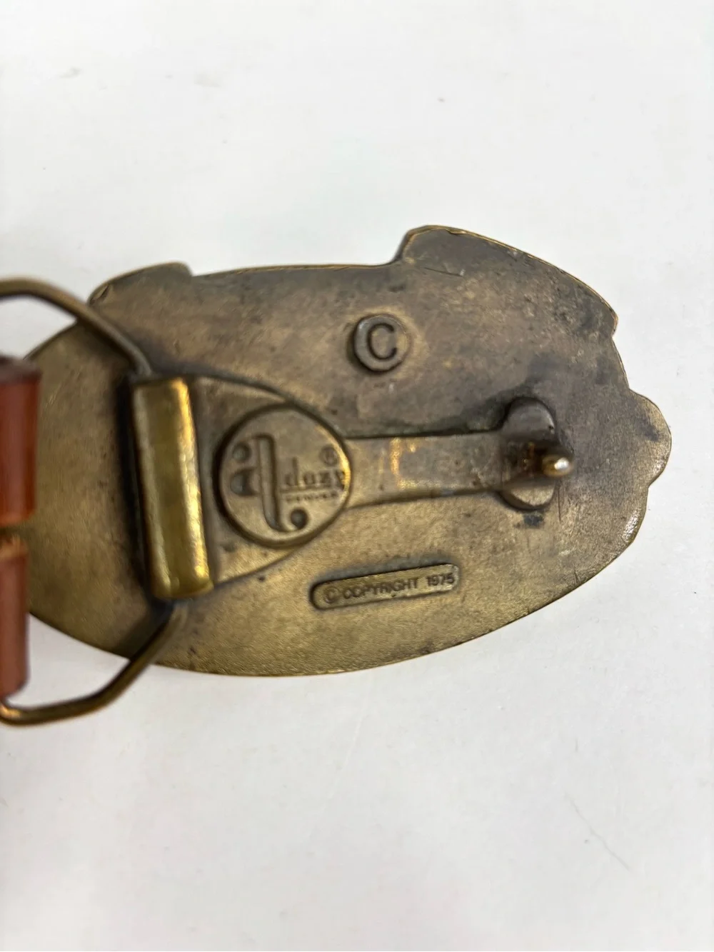 VTG Signed 1975 Rocky Mountain High Colorado Brass Buckle Tooled Leather Belt